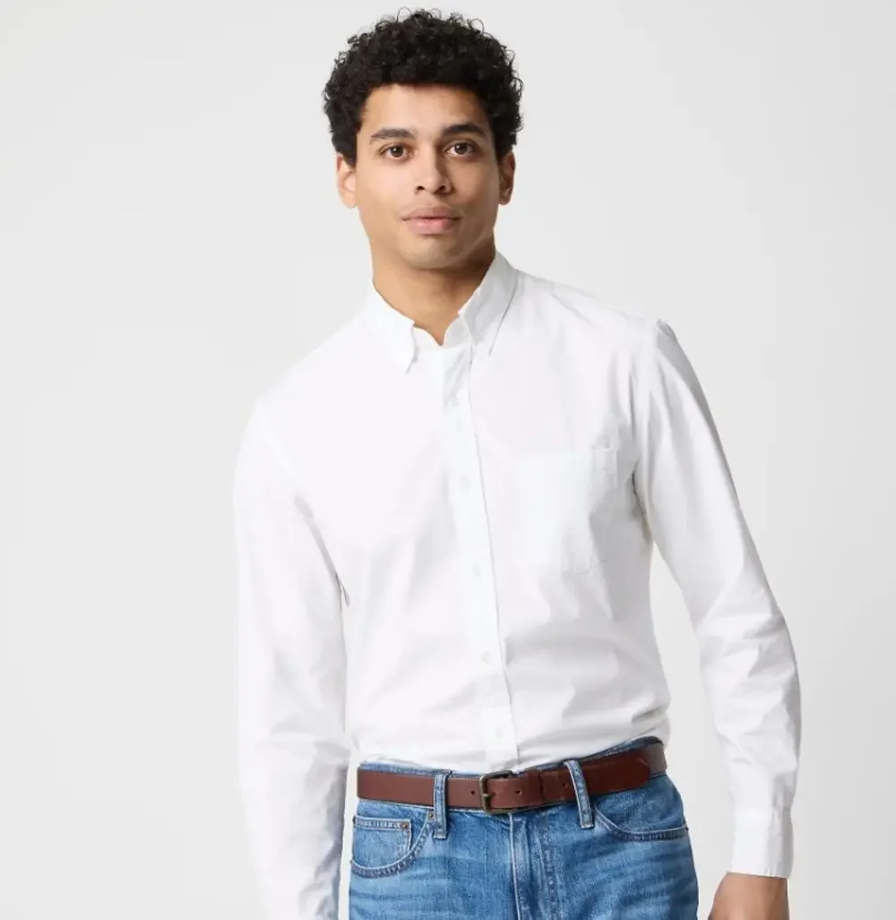 J.Crew Classic Fit Flex Casual Shirt Men M White Button Down Long Sleeve Stretch